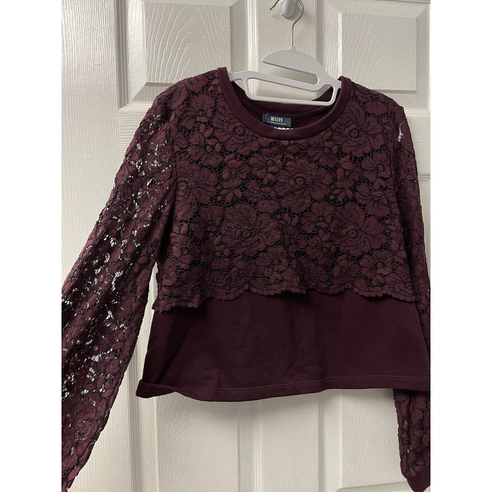 Maeve Anthropologie Womens Lace Blouse Burgundy M - Picture 2 of 5
